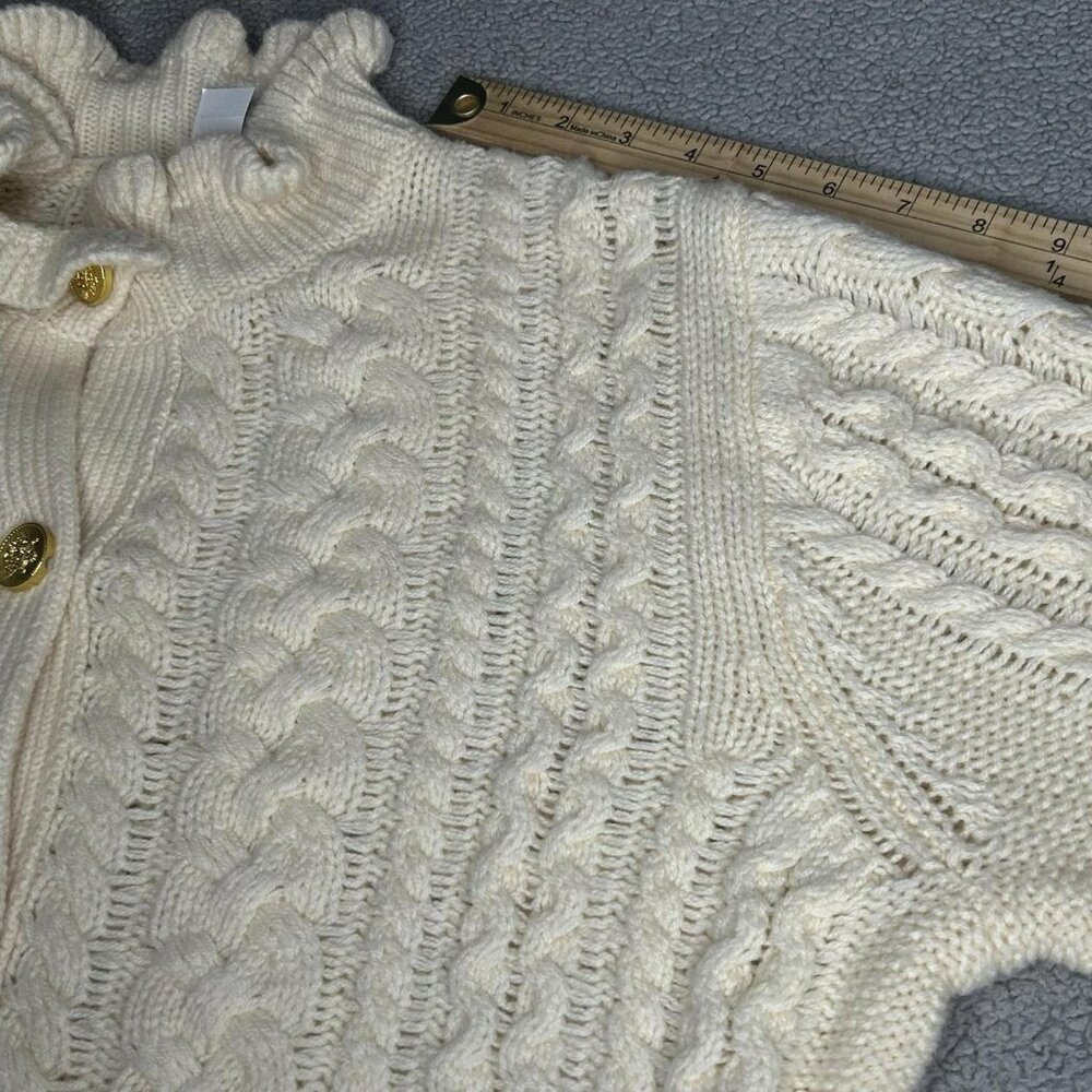 J Crew Sweater Womens XXL Cream Cable Knit Cardigan Ruffle Neck Gold Buttons - Picture 13 of 16